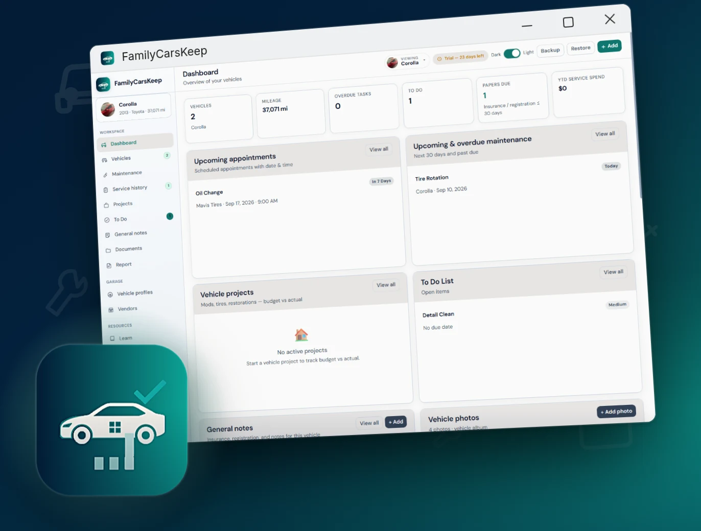 FamilyCarsKeep app preview